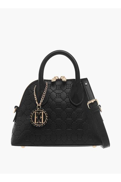 ELLE Monogram Embossed Mini Crossbody Bag with Zip Closure and Double Handle