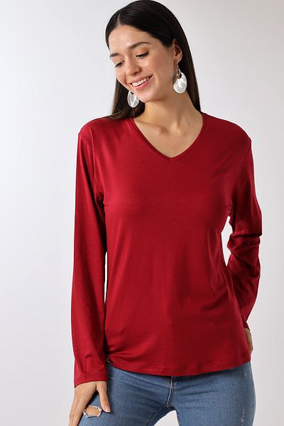 Devinka Women's 2 Pack V-Neck Oversize Basic Long Sleeve T-Shirt