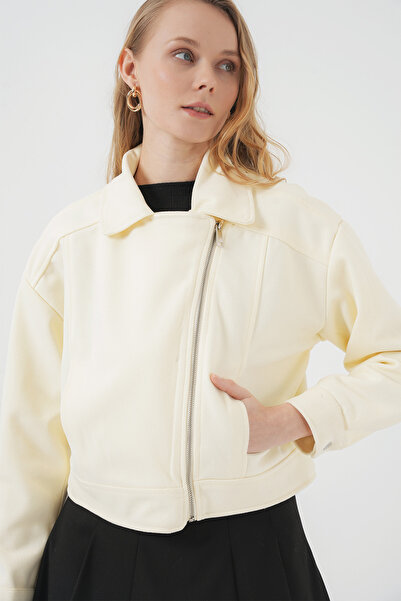 Bigdart 0717 Model Women's Short Stamp Jacket - Cream Color