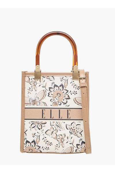 ELLE Floral Print Crossbody Bag with Detachable Strap and Double Handle