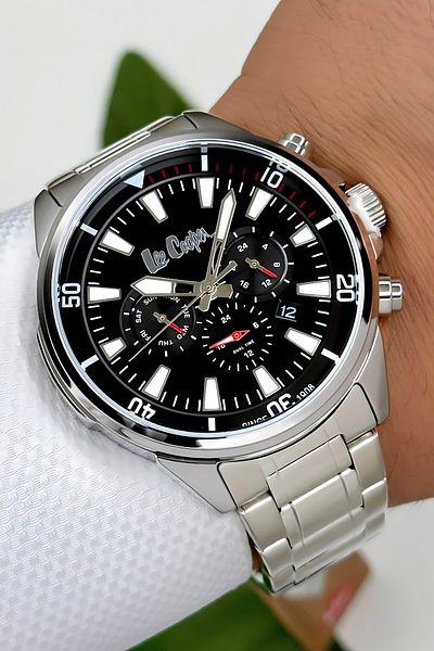 Lee Cooper Men's Wristwatch - Steel Cord, Silver-Black Color, 3Atm Bracelet, Sdlc006