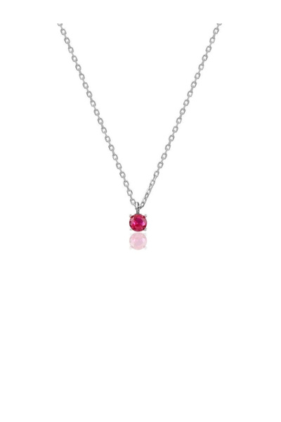 bymissmücevherat 925 Ayar Gümüş Ruby Taşlı Minimal Tektaş Kolye