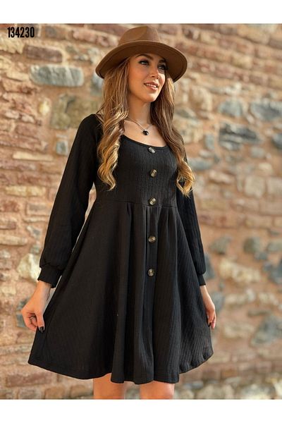Kokosh moda Rochie de damă cu guler pătrat, cu mâneci lungi, cu nasturi