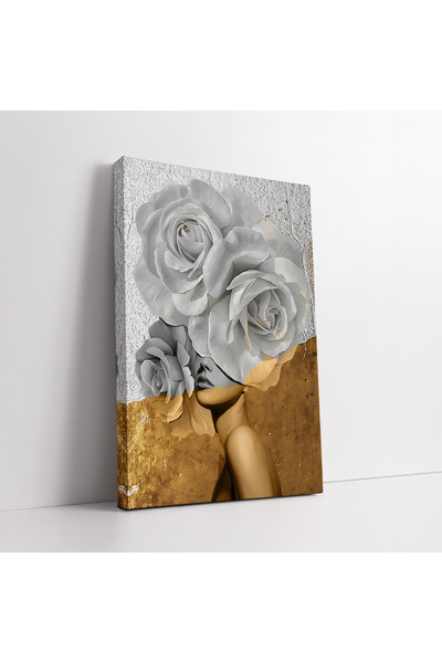 KOSS Dijital Γυναικείος πίνακας σε καμβά με λευκά λουλούδια σε λευκούς και χρ...