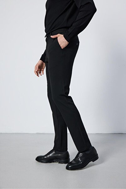 odelon Ανδρικό Slim Fit με ελαστική μέση με κορδόνι με φερμουάρ Lycra Άνετο μαύρο παντελόνι Jogger