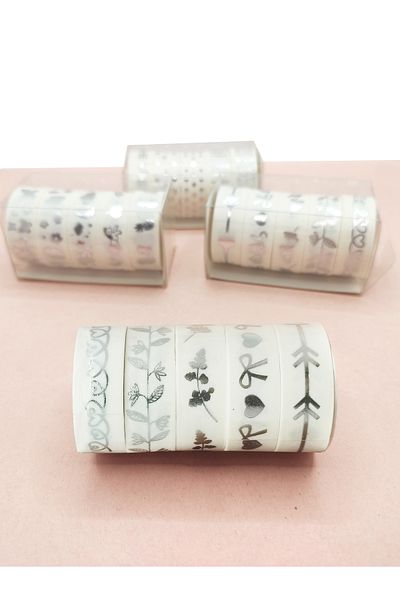 Limmy Ασημένιο επιχρυσωμένο Vintage Washi Tape Αυτοκόλλητο Χαρτί Μασκαρίσματος 5 Τεμάχια - Heart Flower