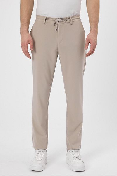 odelon Men's Slim Fit Elastic Waist Drawstring Zippered Lycra Casual Beige Jogger Pants