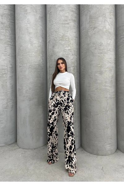 Enie Women's Satin Leopard Print Trousers