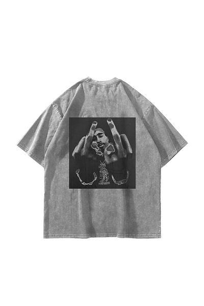Sekizbiraltı Λευκό μπλουζάκι με στάμπα All Eyez On Me Oversize Unisex Washed