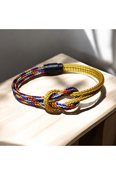 etniko Yellow Rainbow Pattern Magnet Steel Wrist - for Women and Men with Sim...
