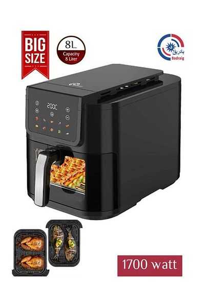 Badraig Air Fryer 8 Liter Slim XL Digital  With Clear Window 10 Presets  8 L 1700 W Black