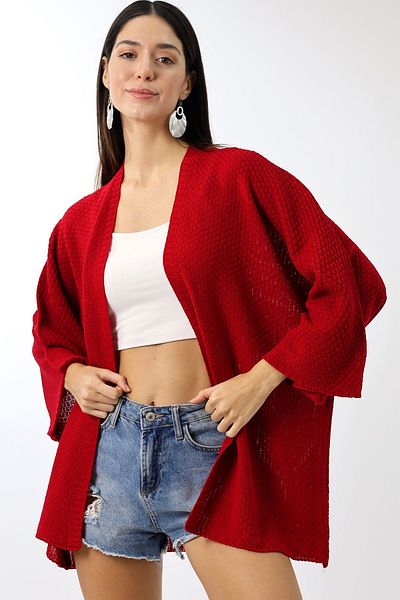Devinka Women's Seasonal Red Poncho Cardigan