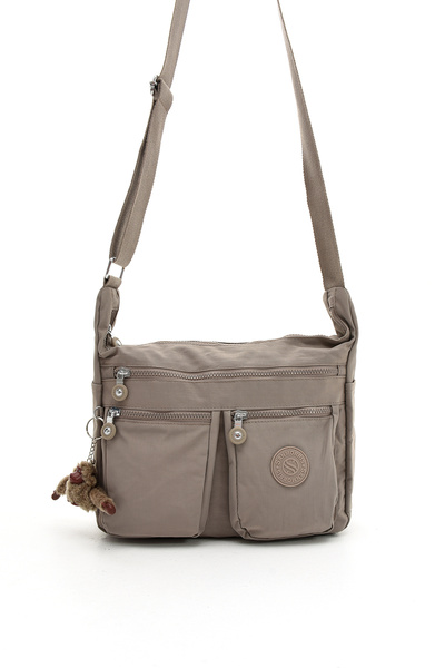 Morpelikan Women's Large Size Compartment Water Resistant Crinkle Fabric Sand Colored Shoulder Bag