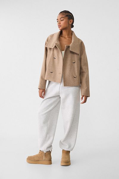 Stradivarius Short double-breasted high neck coat