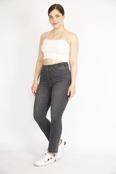 Şans Women's Anthracite Large Size High Waist 5 Pocket Leg Nasty Stitched Lycra Jeans 65n36462