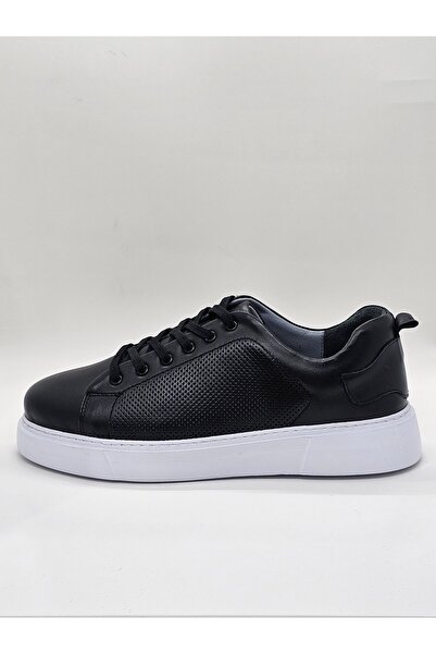 Siyah Bağcıklı Hakiki Deri Erkek Sneaker Ayakkabı