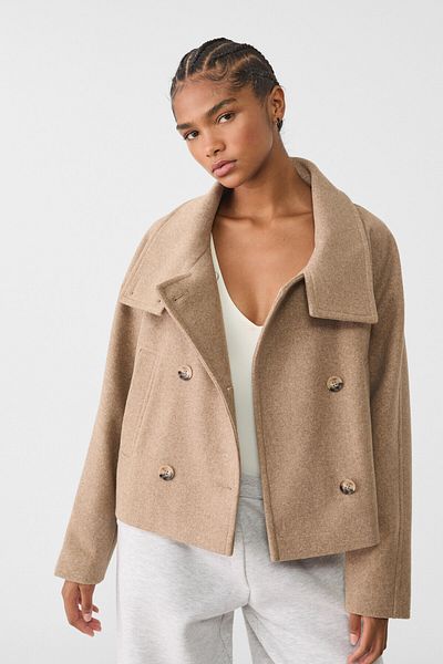 Stradivarius Short double-breasted high neck coat