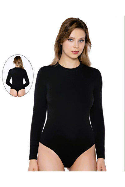 Belinay Чорний модальний бавовняний круглий комір з довгими рукавами Basic Bo...