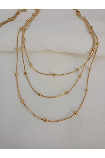 staınless steel DORİKA ÜÇLÜ GOLD ÇELİK KOLYE