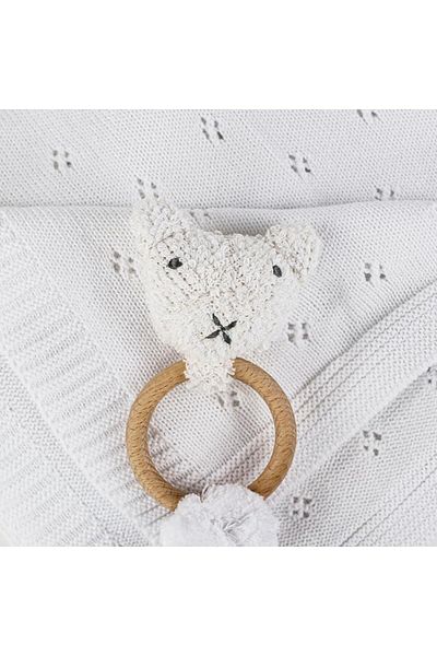 Bumble & Bird Cozy Cocoon Knitted Blanket With Rattle - White
