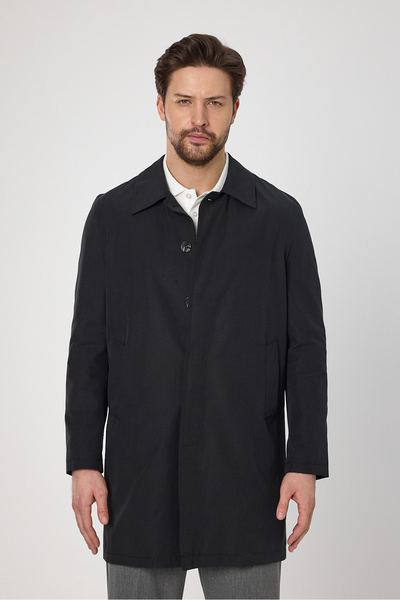 Frappoli Ανδρική καμπαρντίνα Madrid - Μαύρη βαμβακερή καμπαρντίνα με κανονική εφαρμογή