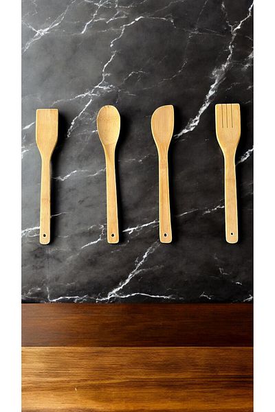 Şahane Pazar Set of 4 Bamboo Serving Spoons Kw-184 Fma 001840