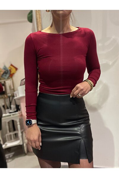 Butik Kadın, Kapalı Yırtmaç Detaylı, Yandan Fermuarlı, Yüksek Bel, Siyah Mini Suni Deri Şort Etek