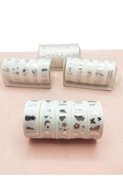 Limmy Σετ 5 ταινιών Washi Tape με ασημένια επιχρύσωση - Χαρτί κάλυψης με μοτίβο πεταλούδας ανανά