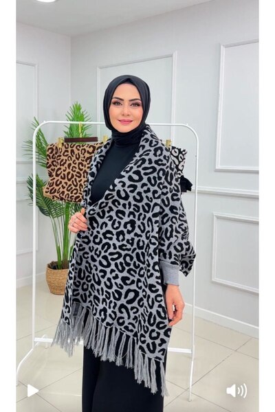 Enans Design Πόντσο με σχέδιο λεοπάρδαλης και στολίδια τύπου χιτζάμπ