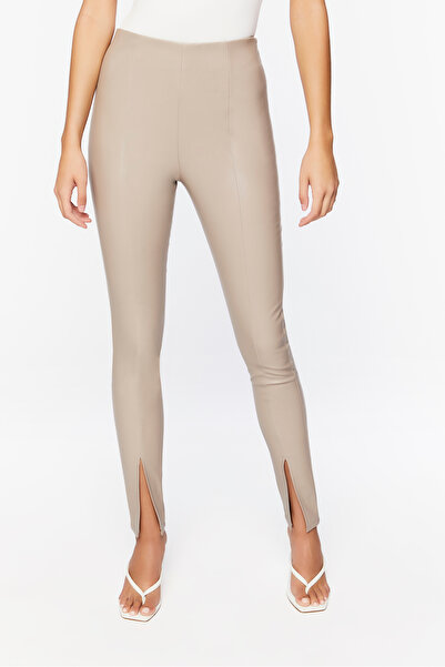 Forever 21 Suni Deri Yırtmaçlı Skinny Pantolon