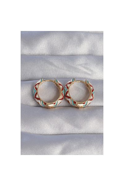 Clariss Brass Gold Color Blue Ethnic Patterned Hoop Earrings - Tj-Bkp9075