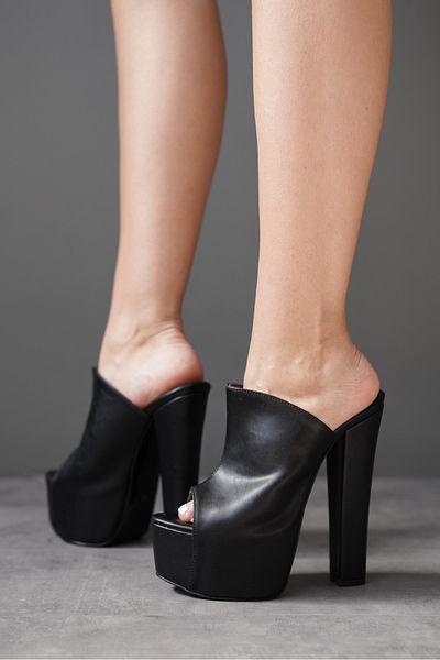 Ayakkabı Ateşi Black Skin High Heeled Women's Slippers