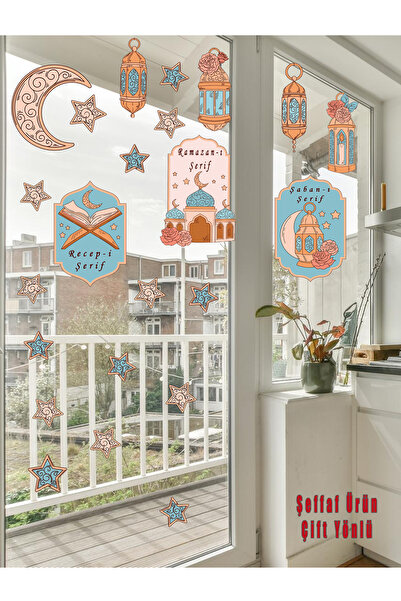 aiki Şeffaf Çift Yönlü 3 Aylar Temalı, Dekoratif Duvar Cam Sticker Seti  Rama...