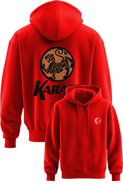 TOP GLORY Суитшърт с качулка и принт с карате тигър - 3 въжета, повдигнати за карате KARAT18007