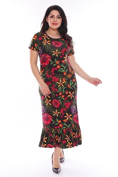 modayız Short Sleeve Floral Plus Size Dress 29a-0956