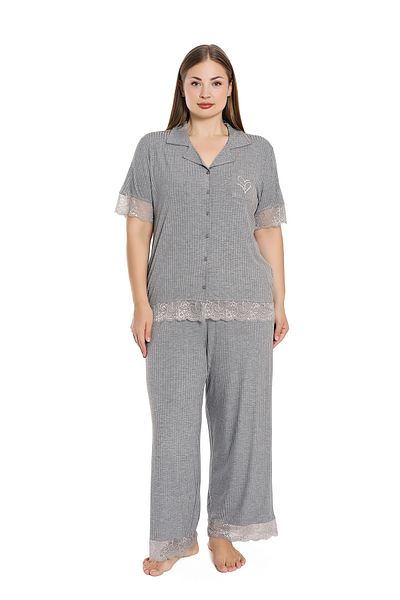 Cotpark Viscose Combed Cotton Short Sleeve Shirt Collar Pajamas Set - Plus Size 19051-B