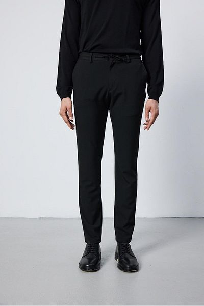 odelon Men's Slim Fit Elastic Waist Drawstring Zippered Lycra Casual Black Jogger Pants