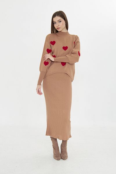 brako tekstil Women's Top Sweater Bottom Strap Dress Knitwear Set (Heart Detail)