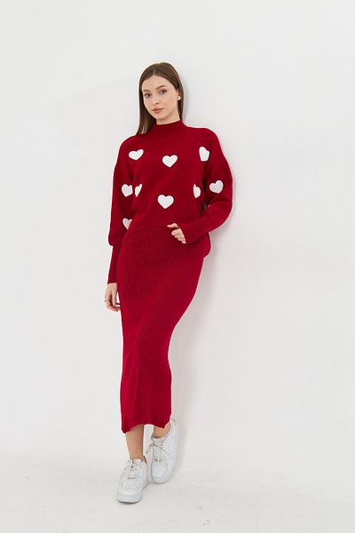 brako tekstil Women's Top Sweater Bottom Strap Dress Knitwear Set (Heart Detail)