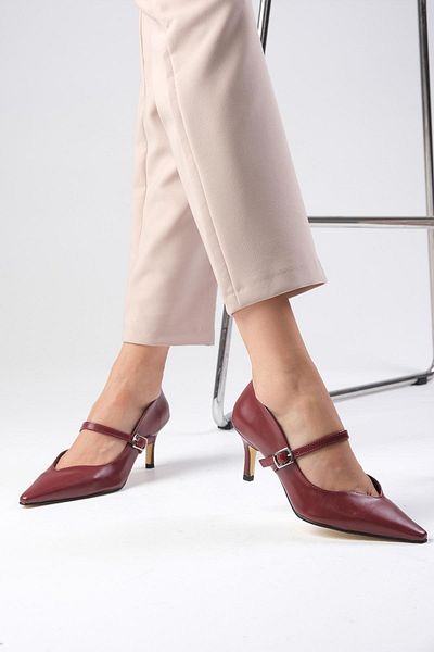 Mio Gusto Burgundy Solene Women's Heeled Shoes - Blunt Pointed Toe
