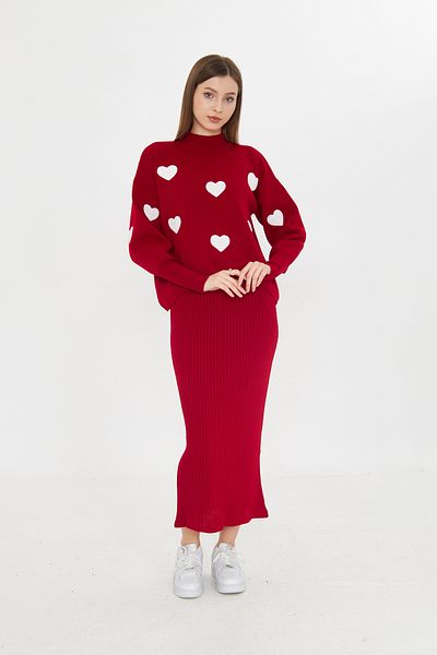 brako tekstil Women's Top Sweater Bottom Strap Dress Knitwear Set (Heart Detail)