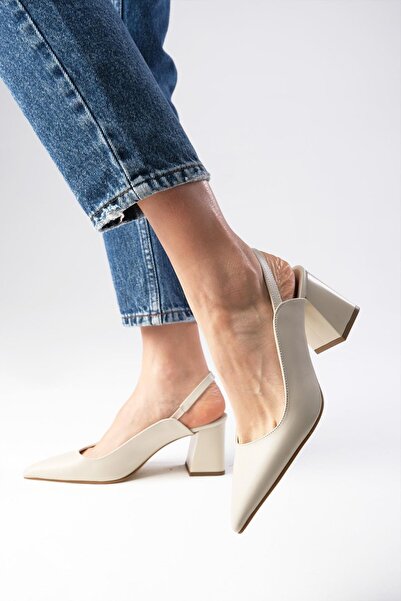 Mio Gusto Anette Béžová barva Špičatá špička s otevřenou zadní částí tlusté boty na podpatku