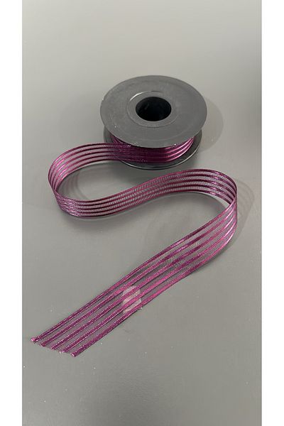 edalle Plum Satin Striped Chiffon Ribbon, 25mm 5 Meters