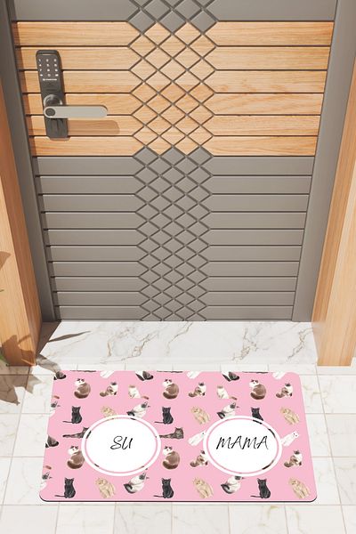 Rugmood Modern Digital Printing Pink Food Bowl Mat Door Mat