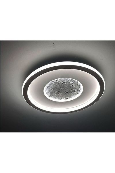 Vonalight Ø40Cm Moon Surface, Led Ceiling Lamp, Round, Children's Room, Chandelier, Plafonier, Front Strip Black 3000K