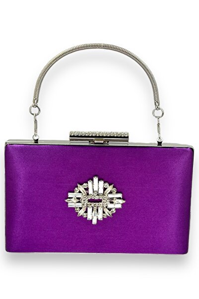 MidStore Purple Color Satin Crystal Stone Evening Dress Bag Evening Bag Henna...
