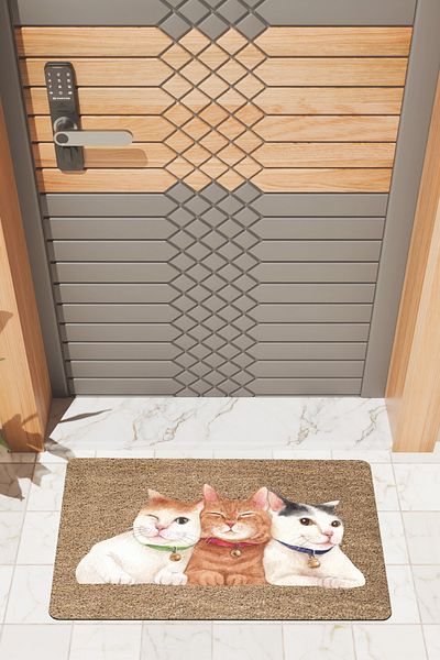 Rugmood Modern Digital Printing Three Cats Welcome Door Front Mat