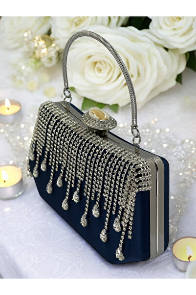 Generic Brand Navy Blue Satin Women's Evening Dress Bag Wedding Engagement