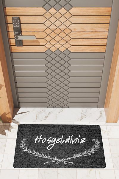 Rugmood Modern Digital Printing Black Welcome Door Mat