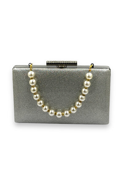 MidStore Silver Kumsim Imported Evening Dress Bag with Silicone Coated Pearl ...